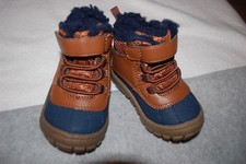 Baby Boys BROWN  NAVY ALL WEATHER BOOTS High Top SHERPA LINED Easy Fasten SZ 4