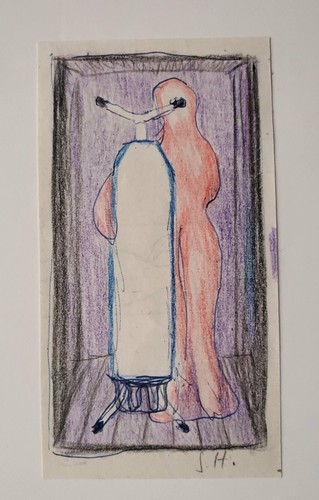 Dibujo lápiz de colores figura tabla de planchar Gerda Henning herencia monograma - Imagen 2 de 6