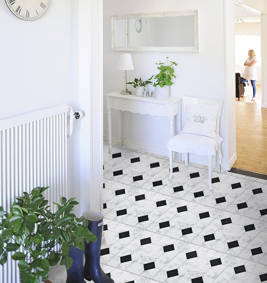 Peel and Stick Floor Tiles 12 PCS12" X 12" Self Adhesive Black & White