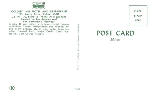 Vintage Unposted Postcard Colony Inn and Restaurant Colton California - Picture 2 of 2