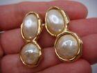 Faux Pearl Pierced Earrings Estate Vintage Signed Richelieu Gold Tone