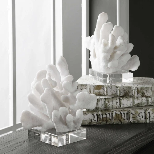 UTTERMOST 17549 CHARBEL SET OF 2 FAUX WHITE CORAL BOOKENDS ON CRYSTAL BASES - Picture 2 of 6