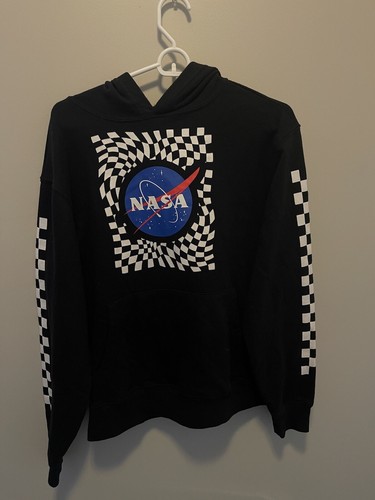 Sudadera con capucha Mad Engine para mujer manga larga NASA gráfico negro a cuadros gráfico