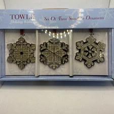 Towle Holidays Wishes Snowflake Christmas Ornaments Set Of 3 New In Box