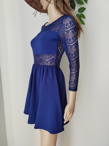 ❤️ Size 8-10 H&M solid navy blue lace any occasion skater fit & flare dress 1267 - Picture 7 of 12