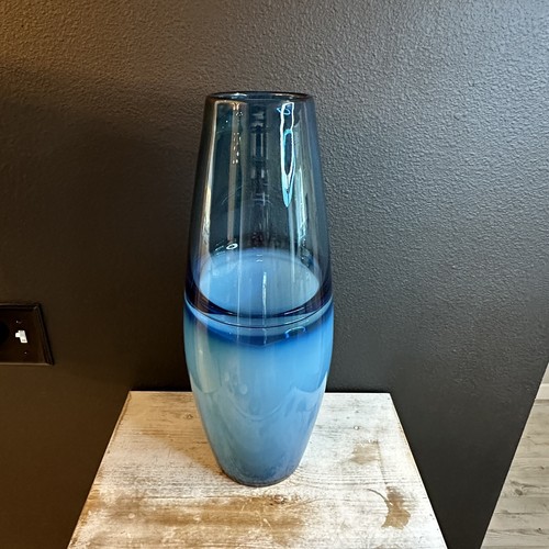 Cobalt Blue Art Glass Large 19” Tall Floor Table Vase Decor Blown Glass Signed - 第 2/4 張圖片
