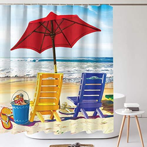 Summer Shower Curtain Sets - Sea Recliner Bathroom Curtain, 71x71 inch Beach - Imagen 4 de 7