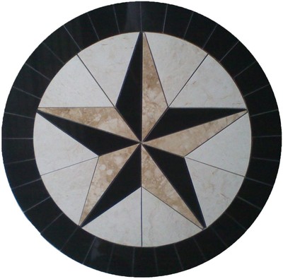 Floor Marble Round Medallion Texas Star Compass Rose Tile Mosaic 30 in 