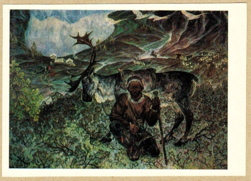 V.Frentz 1972 Russian postcard ON CHUKOTKA LAND Moose Herder - Afbeelding 1 van 2