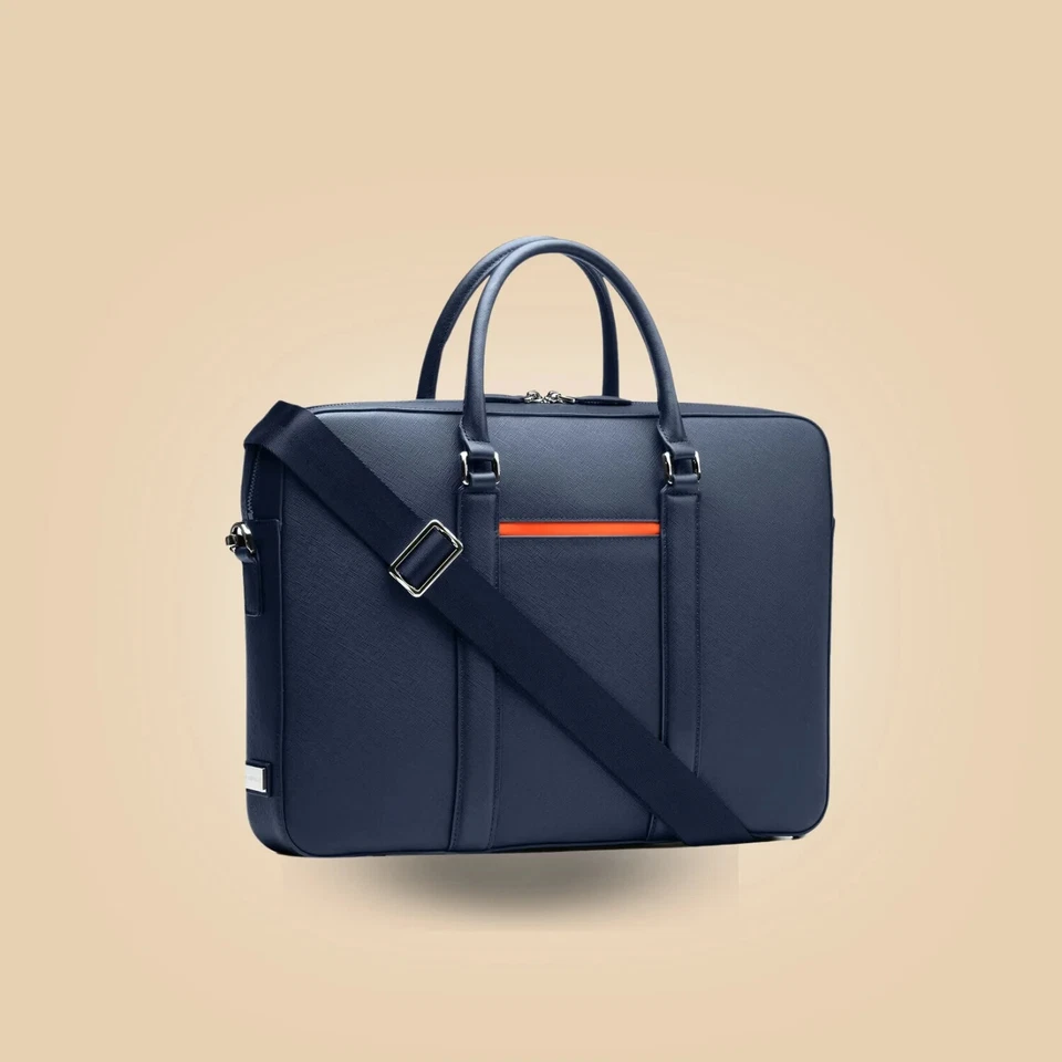 Classy Blue Leather Deluxe Laptop Briefcase Bag - Image 2 of 4