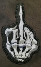 SKELETON MIDDLE FINGER EMBROIDERED IRON ON BIKER PATCH 5.0 X 3.0 FREE SHIPPING