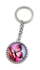 Butterfly Red Circle Metal Keyring Pendant Charm