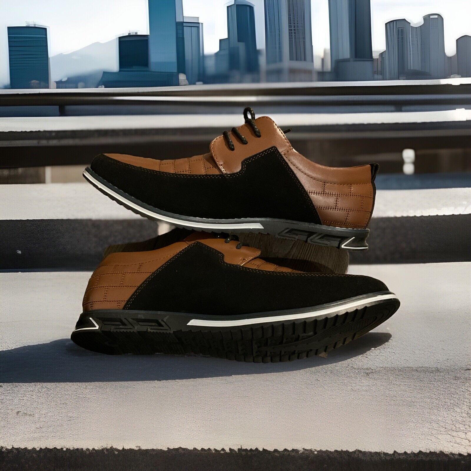 SAOLA Scarpe eleganti stringate da uomo Gatsby marrone e nero in pelle #891 taglia US 10 5