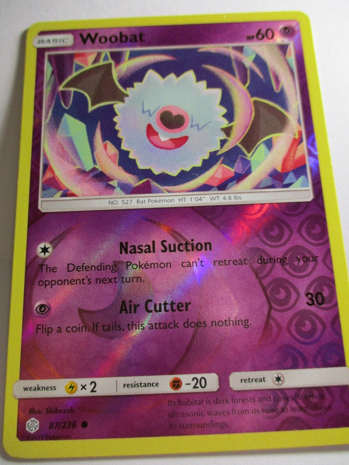 Pokemon Rare Reversed Foil Woobat Cosmic Eclipse #87/236 Near Mint