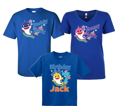 Star Baby shark Mommy Shark Daddy shark Family matching Blue shirts  birthday