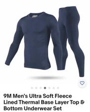 9M Men's Ultra Soft Fleece Lined Thermal Base Layer Top & Bottom Underwear 2XL