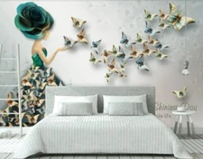3D Relief Ballet Dancer Butterfly Self-adhesive Removeable Wallpaper Wall Mural