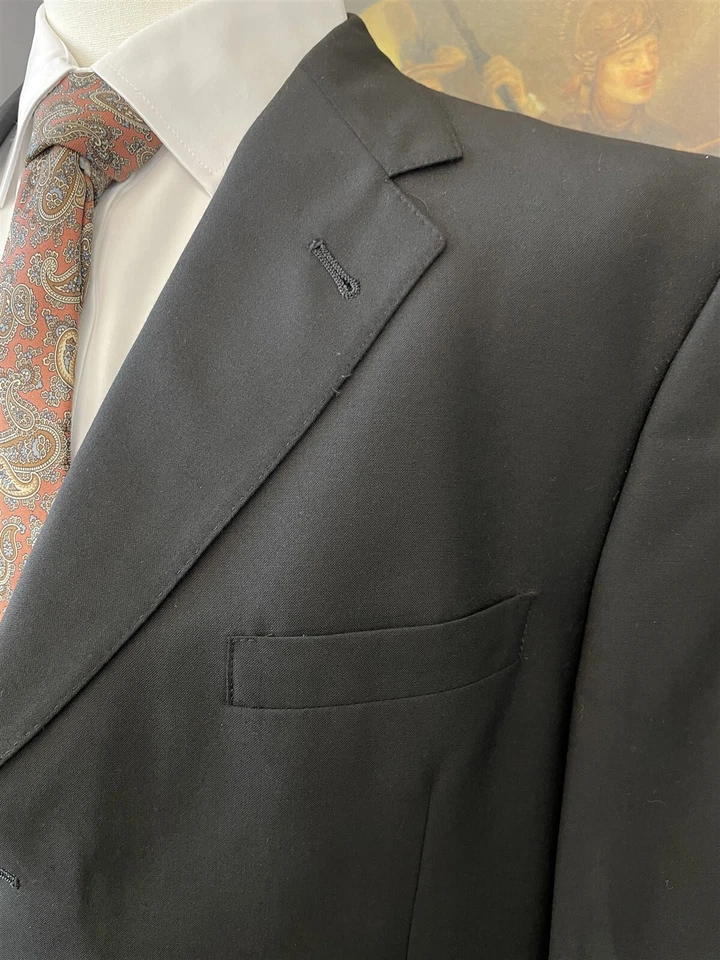 Daniel Cremieux 46L USA MADE Loro Piana Wool Black Hopsack 3Btn Blazer Jacket - Image 2 of 4