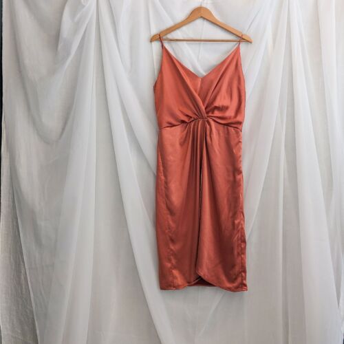 Pink Coral Satin Dress By Villa, Med/Large - Picture 5 of 7