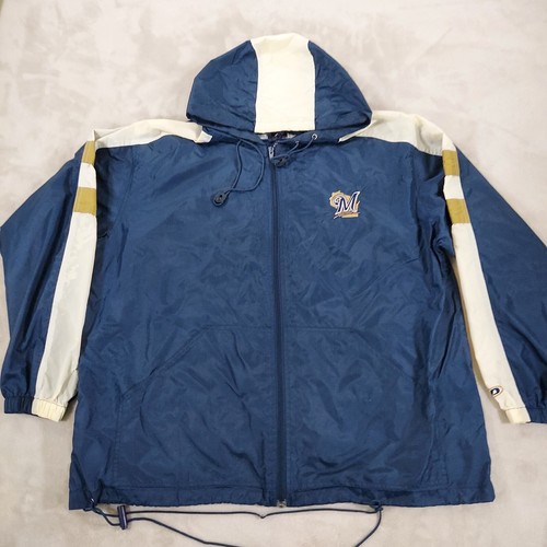 Vintage Pro Player Mens Jacket Milwaukee Brewers Large Windbreaker Zip Hood Y2K - Picture 2 of 20