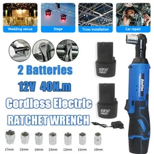 3/8" LED Light 90° Angle Cordless Electric Ratchet Wrench 2 Batteries Tool Kit