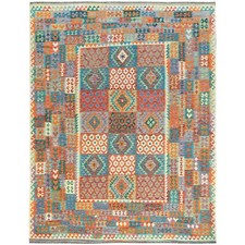 9'9" x 13' Colorful Organic Wool Hand Woven Afghan Kilim Flat Weave Rug R81597