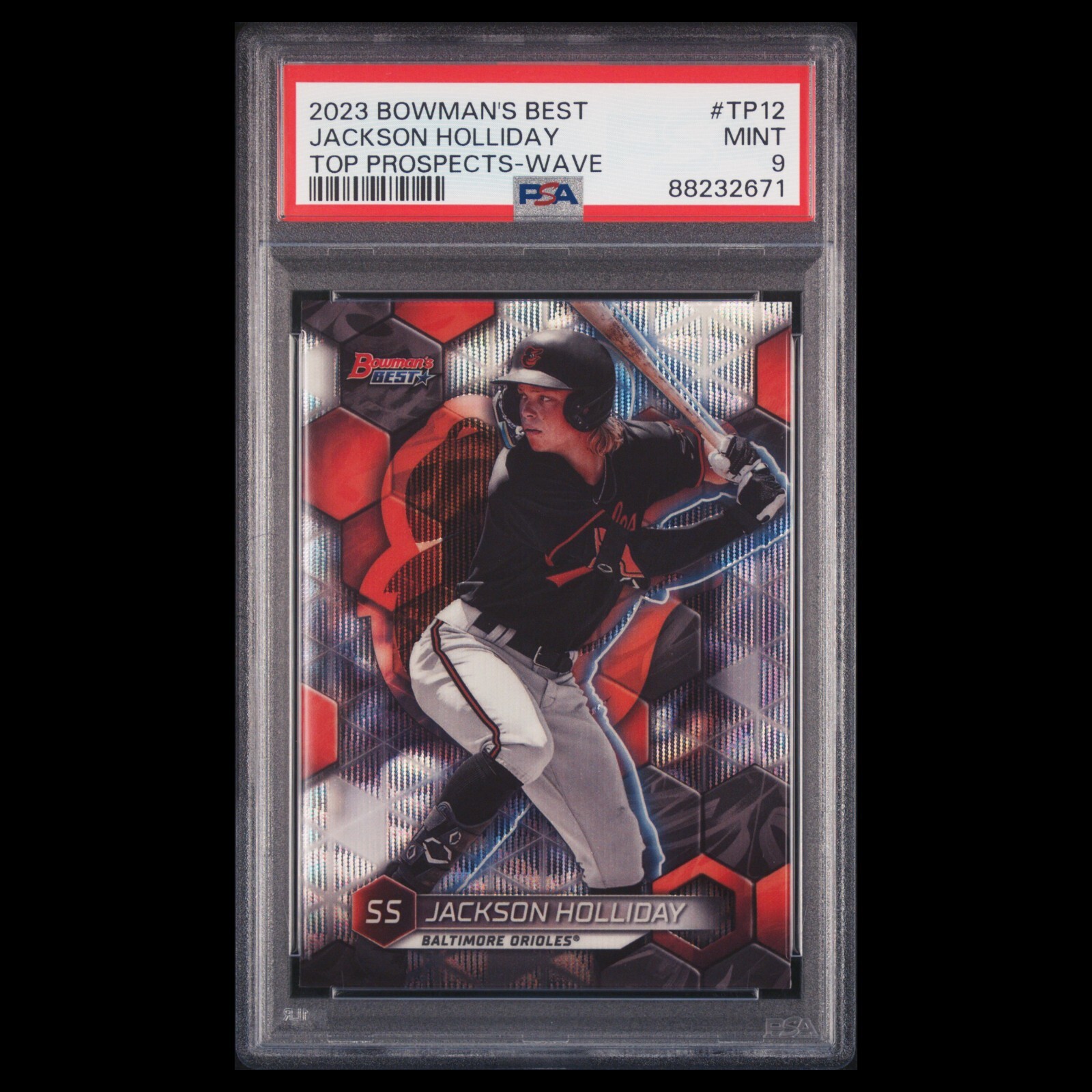 2023 Bowman's Best JACKSON HOLLIDAY Top Prospects Silver Wave Refractor PSA 9 view 1