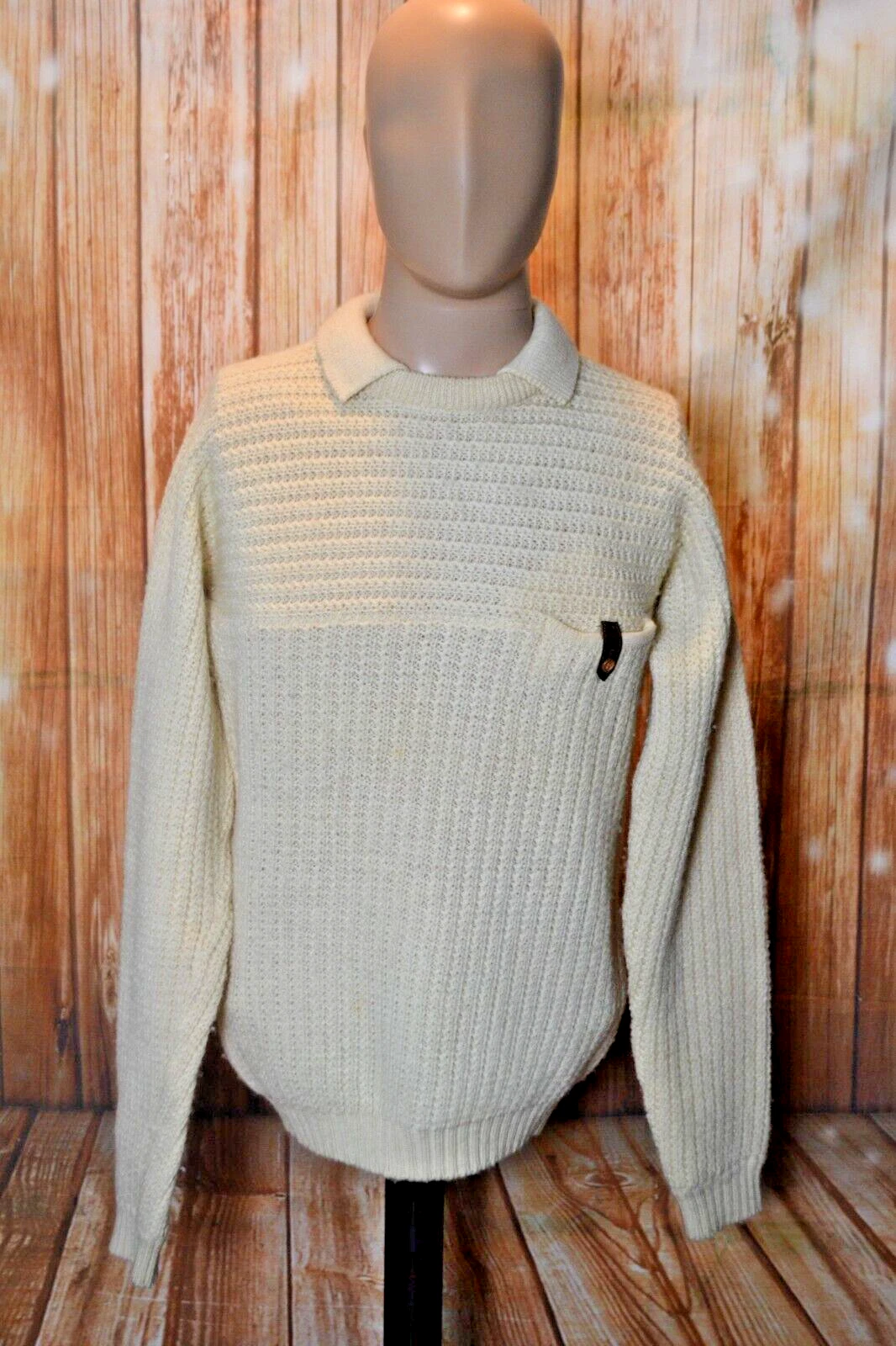 Nino Cerruti Sport Men Cream Cable Knit Wool Crewneck Collar Sweater Size S