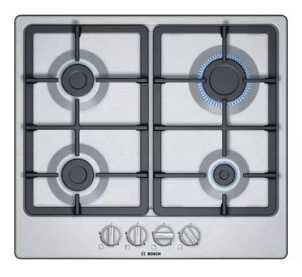 Bosch Series 4 PGP6B5B90 60cm 4-Burner Gas Hob, Stainless Steel LPG CONVERTIBLE