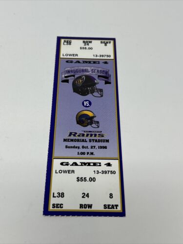 1996 BALTIMORE RAVENS vs ST.LOUIS RAMS ticket Stub 10/27/96 1st OT win Ray Lewis - Picture 1 of 3