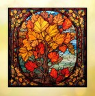 Fall Leaves & Tree Faux Stained-Glass WINDOW CLING Size 8" Vinyl