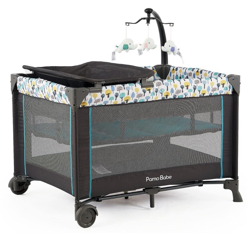 Pamo Babe Bassinet Nursery Center Play Yard Crib with Changing Table, Blue