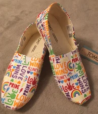 Toms Pride Womens Alpargatas Unity Love Win Pink White Canvas Slip On Flats Sz 6
