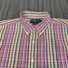 Ralph Lauren Shirt Mens XL Pink Red Blue Vertical Striped Colorful Classic EUC