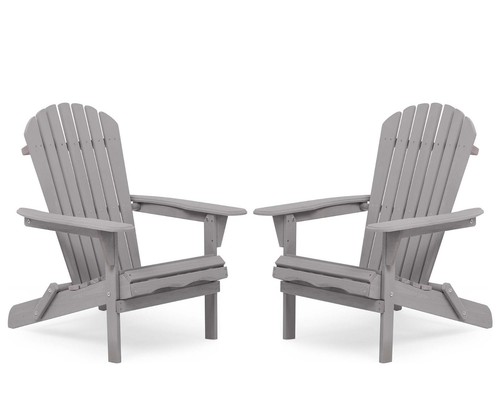 Set of 2 Folding Adirondack Chair Outdoor Patio All Weather Fire Pit Chairs Wood - Picture 10 of 12