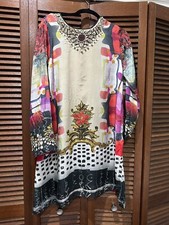 Beautiful VTG Sapphire blue silk pattern kurta size Large / size 40