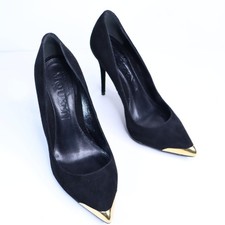 ALEXANDER MCQUEEN Gold Capped Suede Pumps Black Pointed Toe Women's 35.5/US 5.5