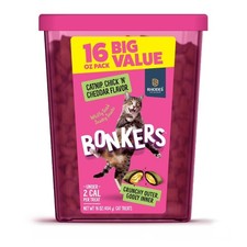 Crunchy and Soft Cat Treats with Catnip and Cheddar Chicken Flavor in 16oz Tub