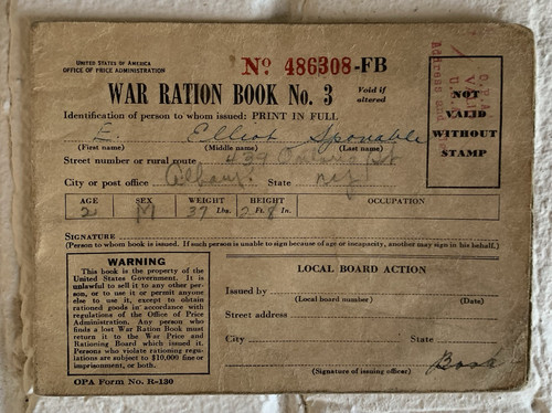 War Ration Book No. 3 w/Stamps 1942 WORLD WAR II - Afbeelding 1 van 5