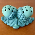 Vintage VAN BRIGGLE Pottery Double Acorn Blue Flower Frog Vase Acorns **REPAIR**