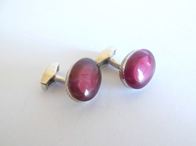 RTT London by Tateossian Cufflinks Silver Tone with Raspberry Stone Oval
