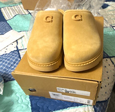 Coach Beige Suede Slip-On Clog Slippers Shearling Lined Logo US 10D men size 
