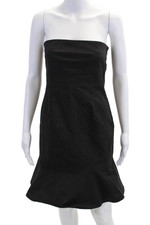 RED Valentino Womens Cotton Ruffle Hem Strapless Mini Dress Black Size 40
