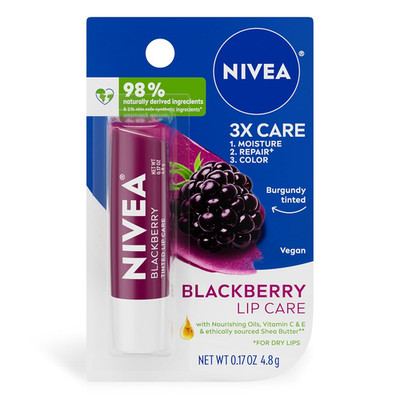 NIVEA Blackberry Lip Care, Tinted Lip Balm with Shea Butter, Nourishing Oils and