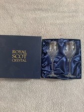 Royal Scot Hand Cut Lead Crystal Wine Glasses Boxed Set of 2.  BNWT