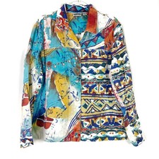 Chico's Design VTG Abstract Jewel Tone Button Linen Cotton Jacket Chicos 2/ US L