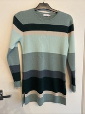 Cotton Traders Womens Green Striped Jumper Pullover Tunic Size 10 34/L29