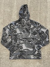 Adidas Boys Hooded Sweatshirt Hoodie Set Black Gray Printed Swirl Youth XL YXL