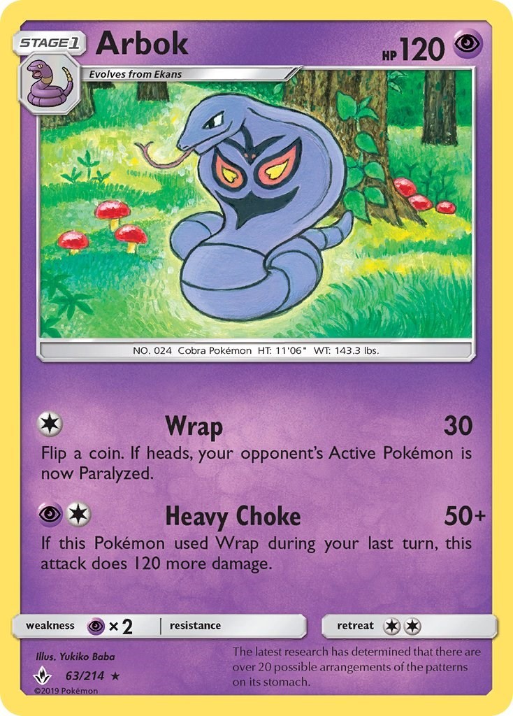 Arbok (63/214) Rare NM SM10 SM - Unbroken Bonds Pokemon TCG