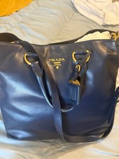 Prada BN1713 Soft Calf Baltico – Borsa Shopping Pelle Blu+Tracolla+Card+Dustbag